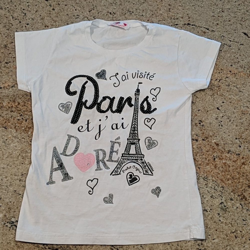 Paris Eiffel Tower T-shirt w Sequins Gems Sparkles